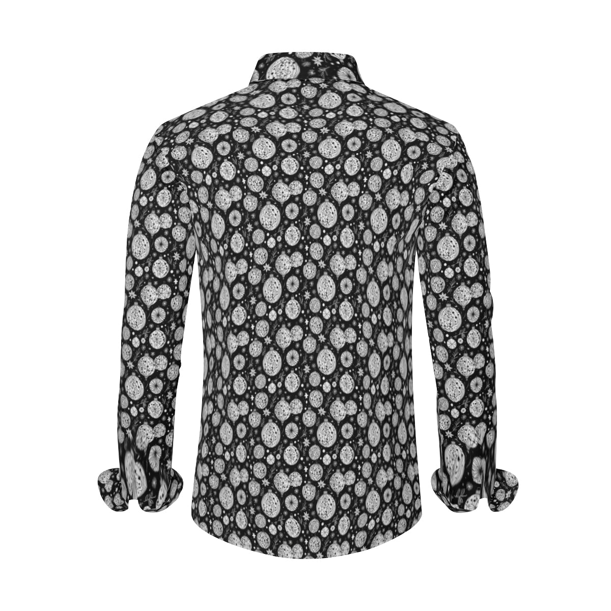 Black and White Ornament Men's Classic Long-Sleeved Button up Polyester Dress Shirt DeRose Seasonal