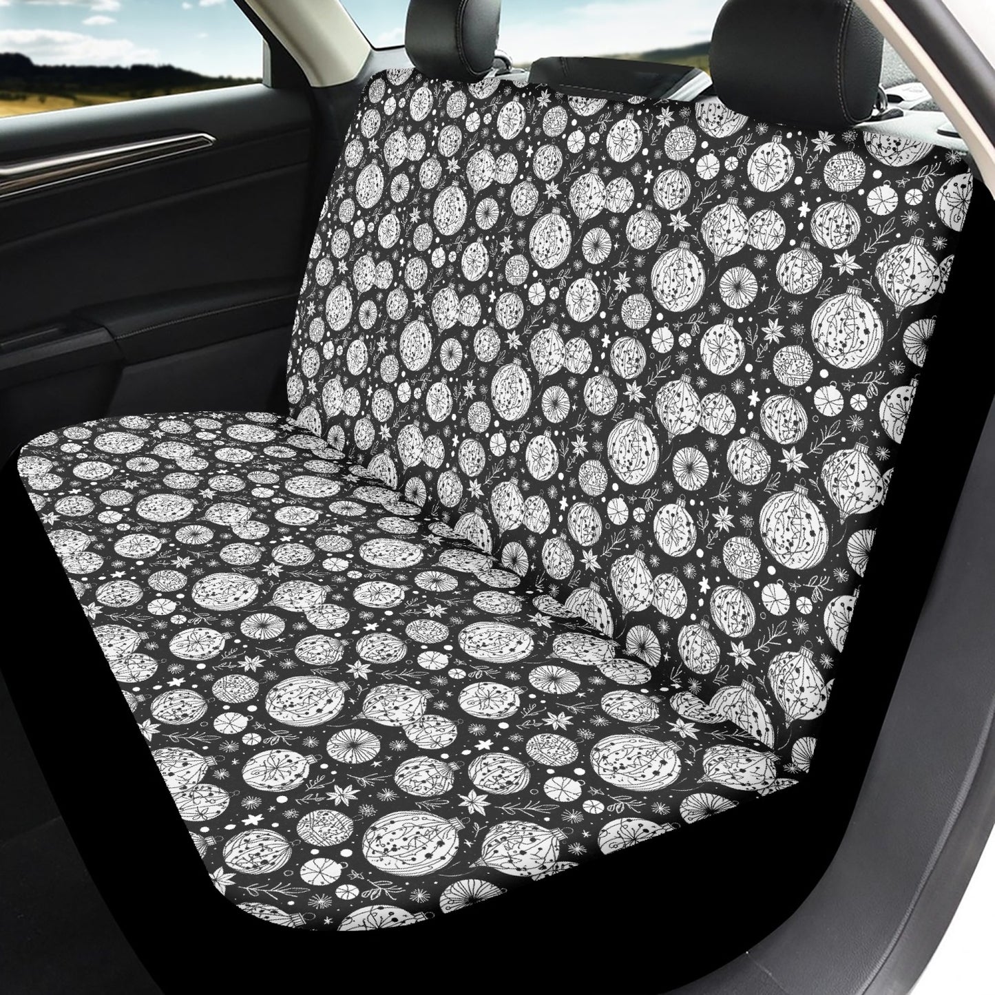 Black and White Ornament Microfiber Car Seat Covers - 3Pcs DeRose Seasonal