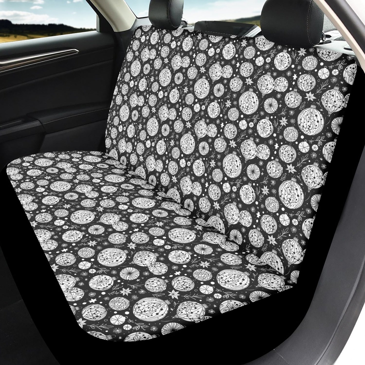 Black and White Ornament Microfiber Car Seat Covers - 3Pcs DeRose Seasonal