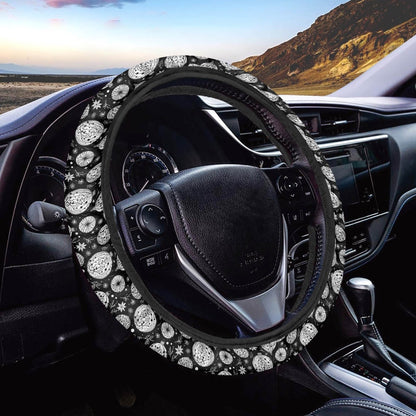 Black and White Ornament Steering Wheel Cover DeRose Seasonal