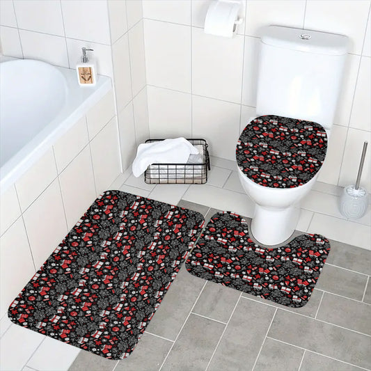 Christmas Gift Bathroom Four-Piece Set(Shower Curtain + Toilet Cover Mat + Toilet Foot Mat + Floor Mat)| Polyester DeRose Seasonal