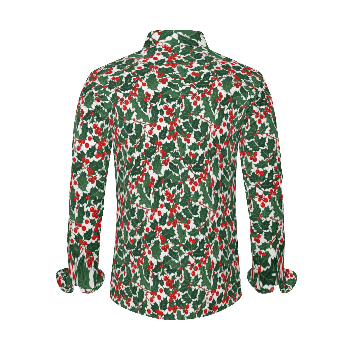 Christmas Holly Men's Classic Long-Sleeved Button up Polyester Dress Shirt DeRose Seasonal