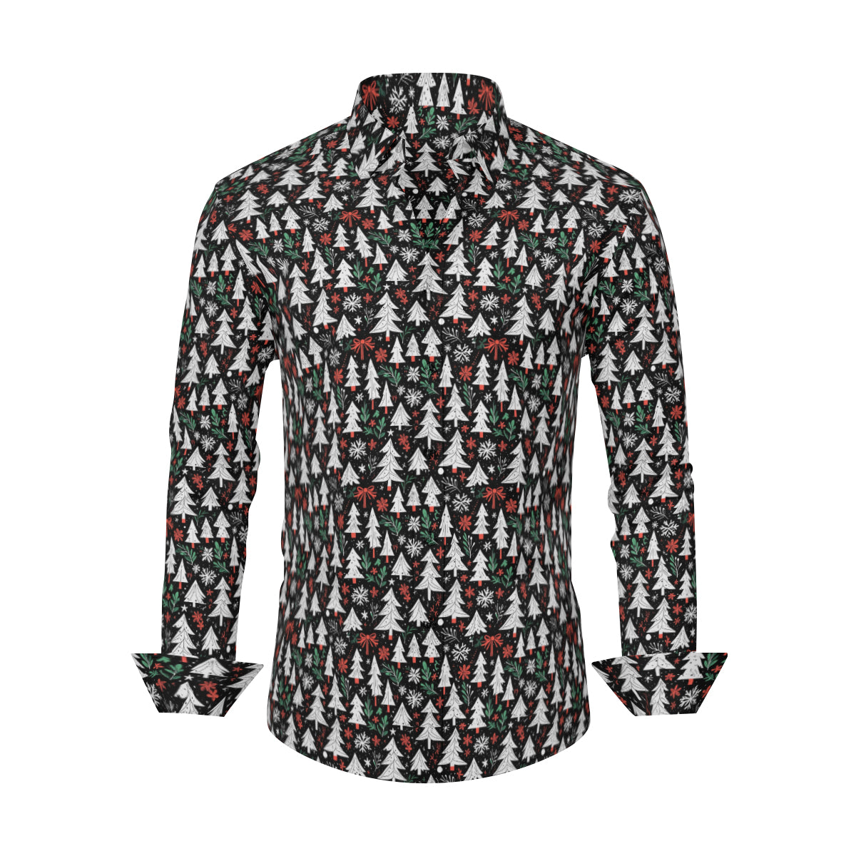 Christmas Tree Men's Classic Long-Sleeved Button up Polyester Dress Shirt DeRose Seasonal