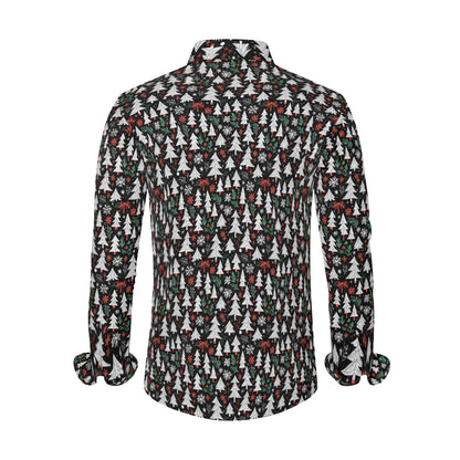 Christmas Tree Men's Classic Long-Sleeved Button up Polyester Dress Shirt DeRose Seasonal