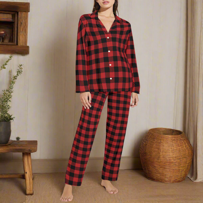 Classic Red Plaid Unisex Pajama Set (Multi-Faceted Design) | Flannel DeRose Seasonal