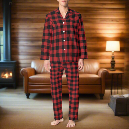 Classic Red Plaid Unisex Pajama Set (Multi-Faceted Design) | Flannel DeRose Seasonal