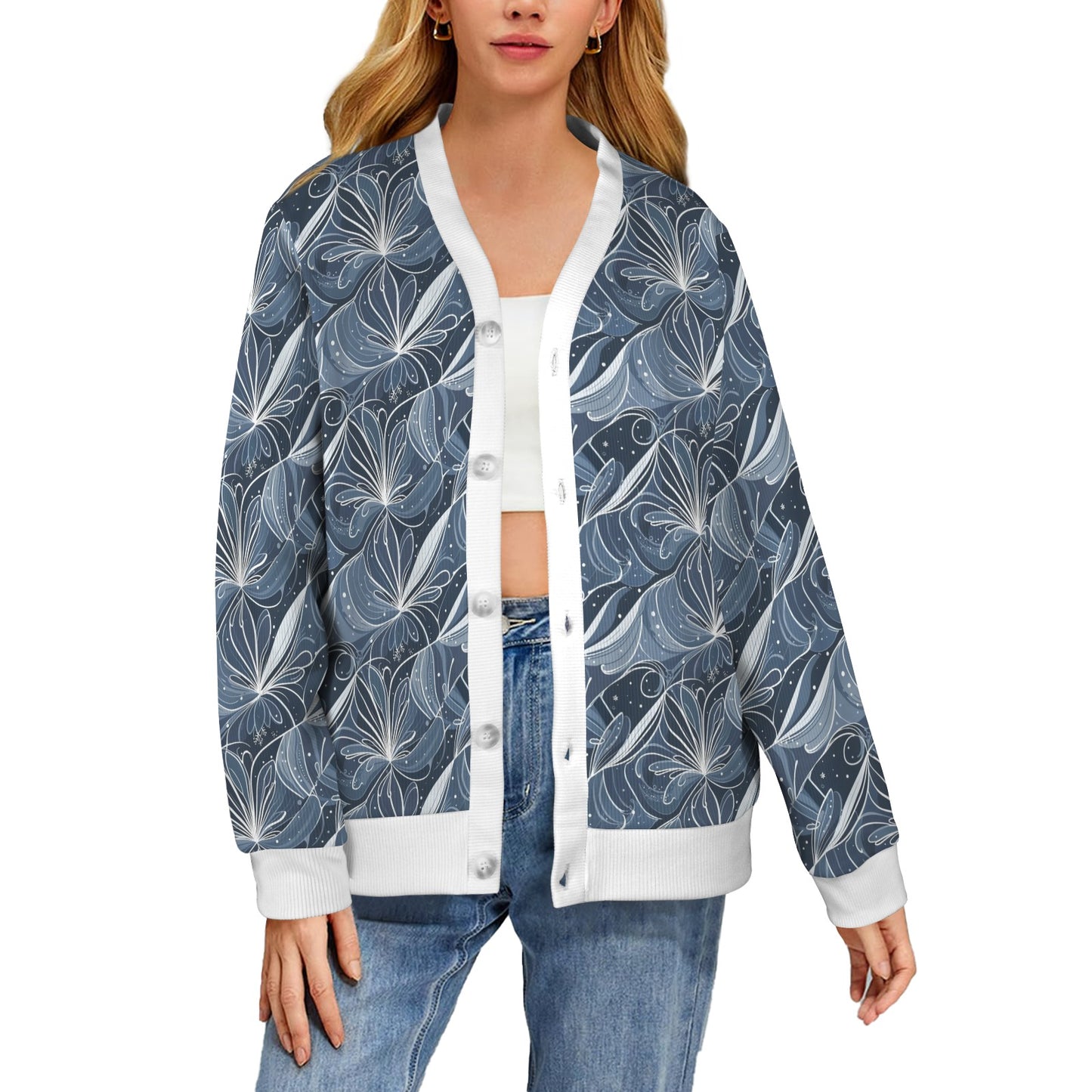 Cold Wind Women's Cardigan Button Sweater Custom Women's Cardigan (Model H73) DeRose Seasonal