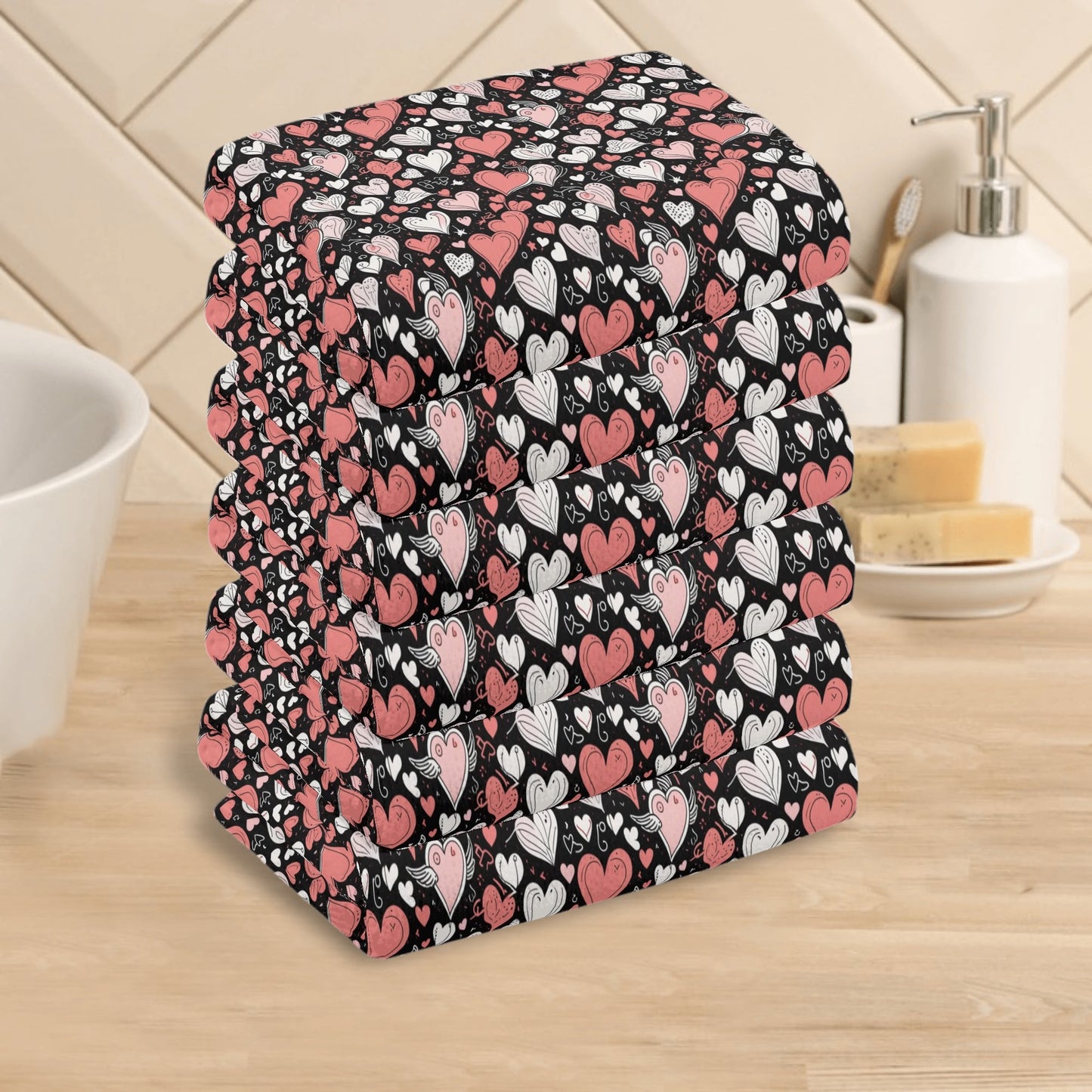 Colorful Hearts Hand Towels (6 Pcs) DeRose Seasonal