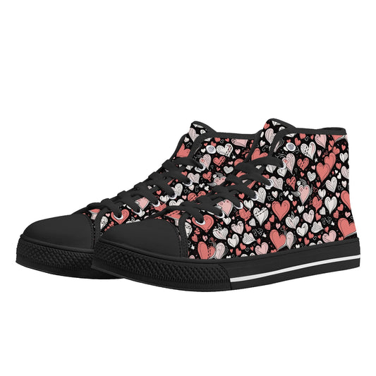 Colorful Hearts Mens High Top Canvas Shoes DeRose Seasonal