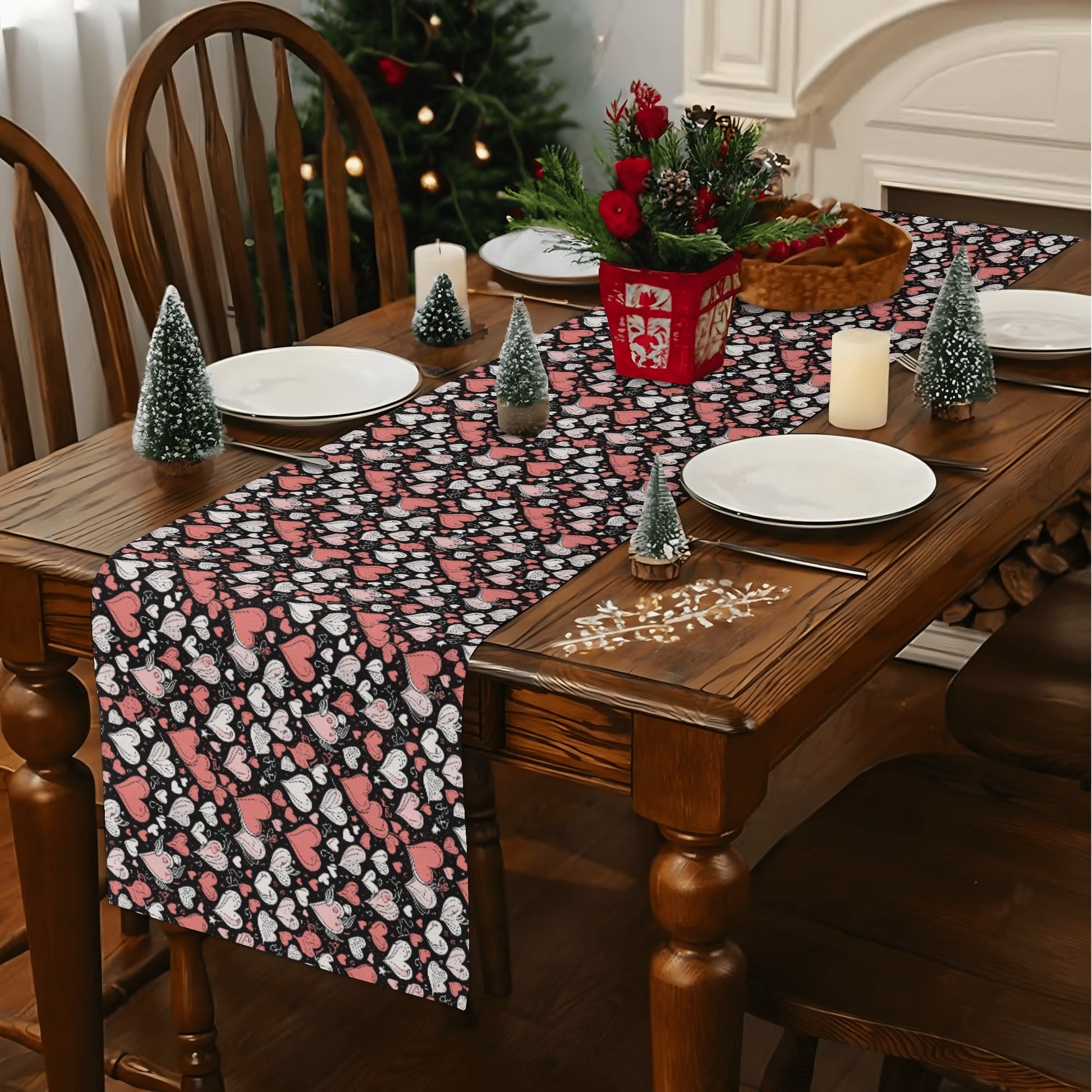 Colorful Hearts Polyester Table Runner DeRose Seasonal