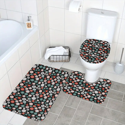 Colorful Ornament Bathroom Four-Piece Set(Shower Curtain + Toilet Cover Mat + Toilet Foot Mat + Floor Mat)| Polyester DeRose Seasonal