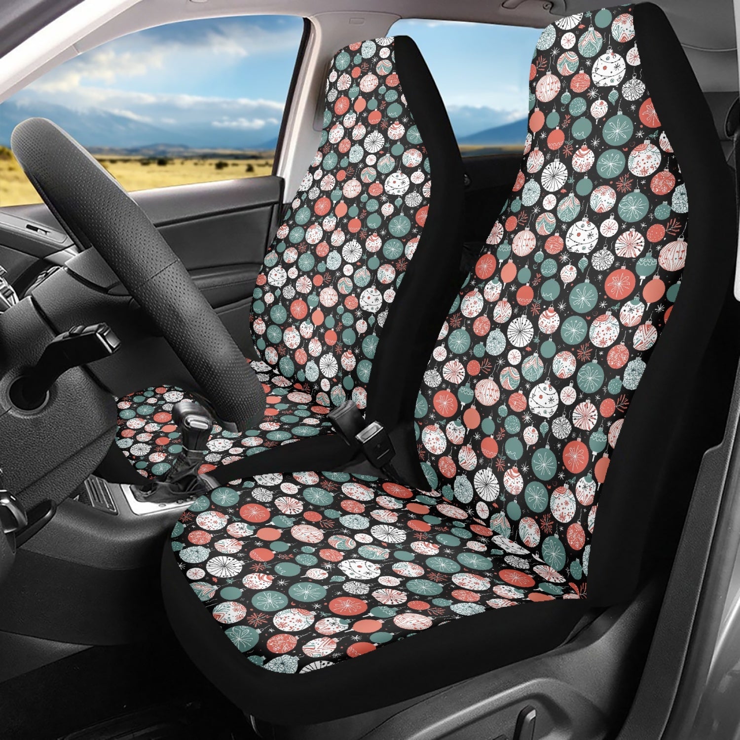 Colorful Ornament Microfiber Car Seat Covers - 3Pcs DeRose Seasonal