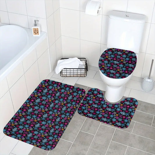 Colorful Party Snowflake Bathroom Four-Piece Set(Shower Curtain + Toilet Cover Mat + Toilet Foot Mat + Floor Mat)| Polyester DeRose Seasonal