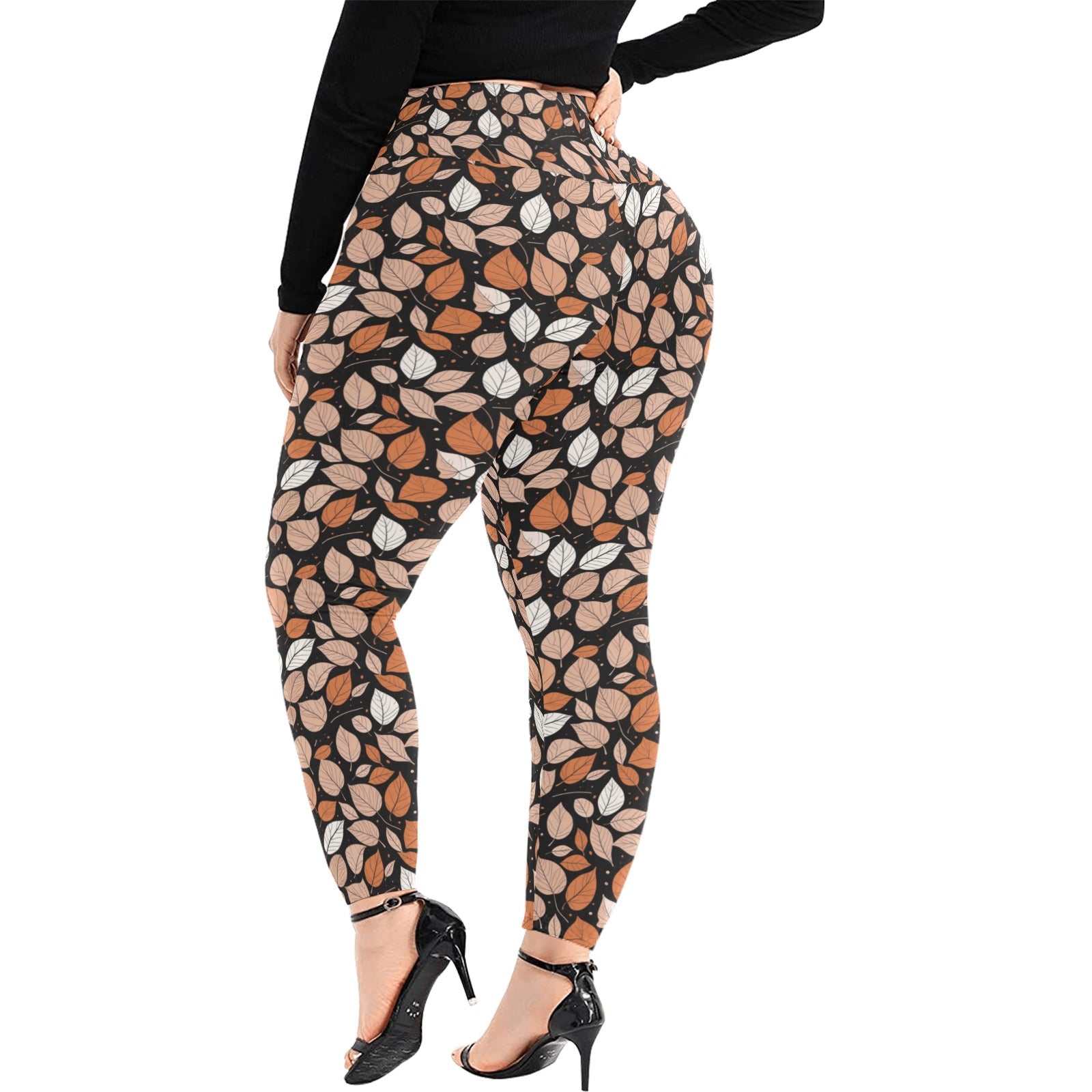 Dark Leaves Women's Plus Size High Waited Leggings Women's High Waist Leggings(Plus Size)(ModelL45) DeRose Seasonal