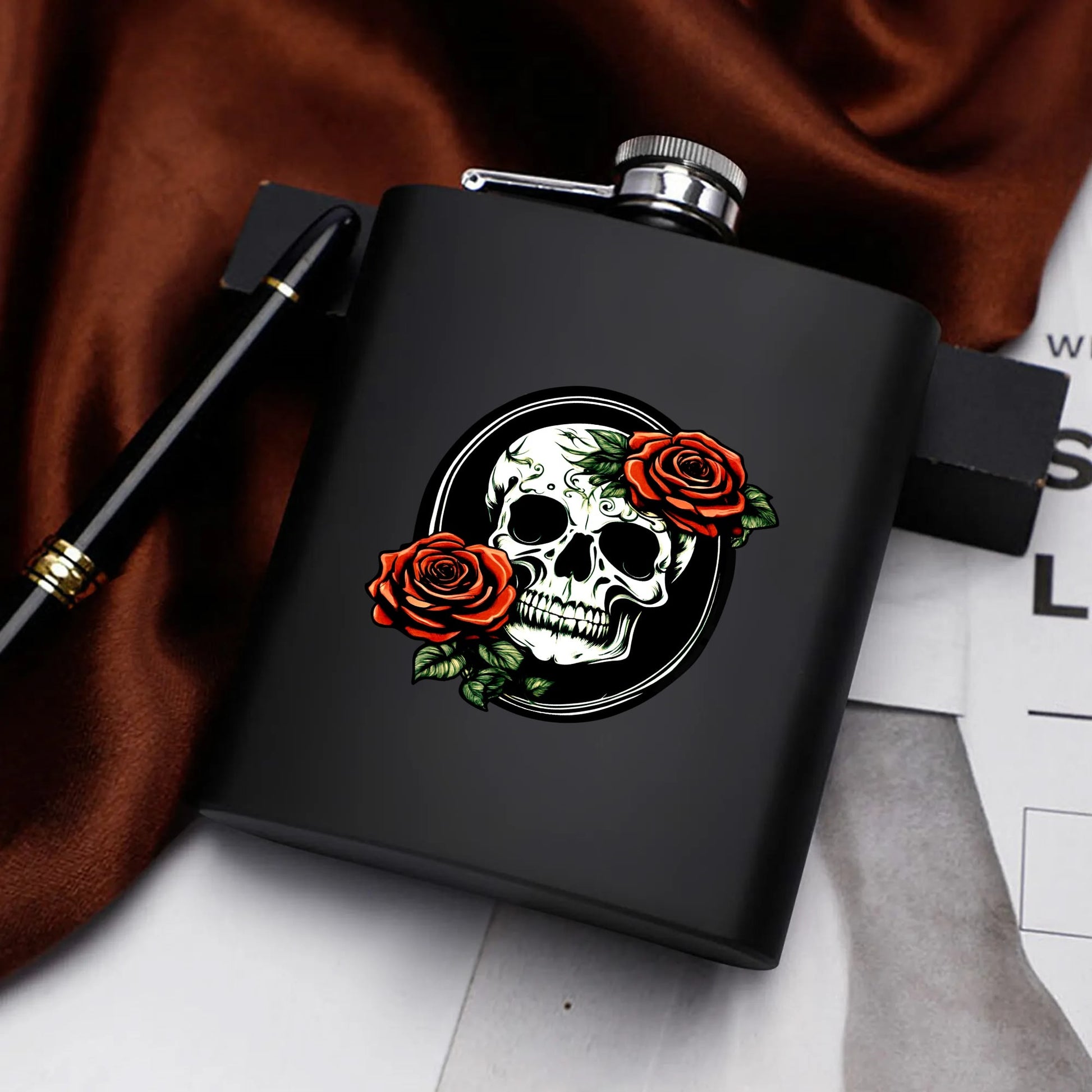 Death Drip Skull Flask Set 7oz Black Stainless Steel with A Gift Box DeRose Seasonal