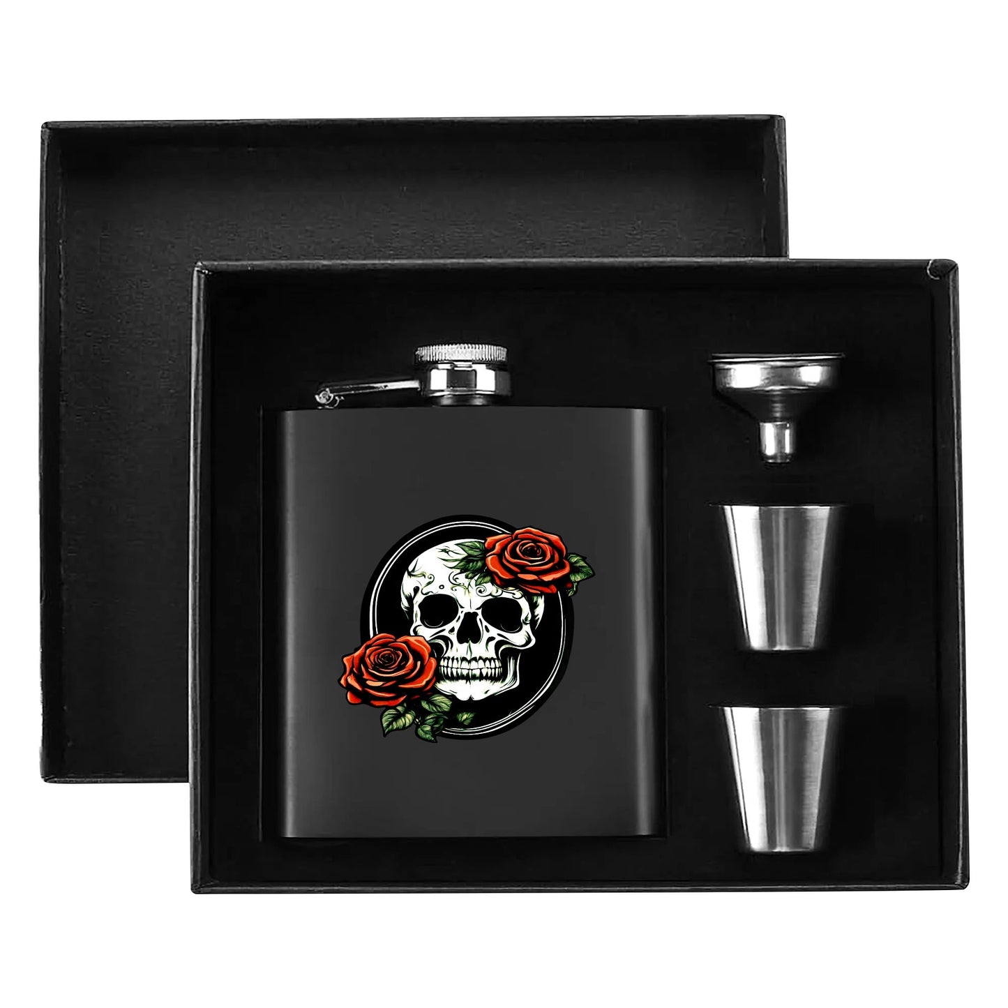 Death Drip Skull Flask Set 7oz Black Stainless Steel with A Gift Box DeRose Seasonal