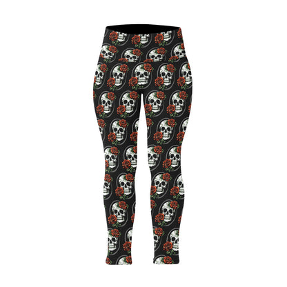 DeathDrip Skull and Rose Women's Plus Size High Waited Leggings Women's High Waist Leggings(Plus Size)(ModelL45) DeRose Seasonal