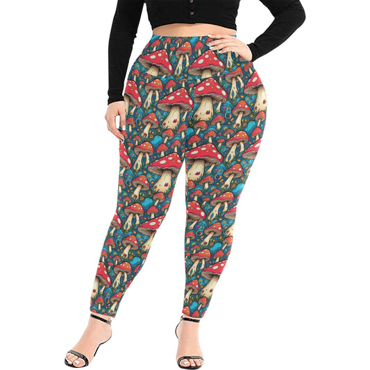 Deathcap Mushrooms Women's Plus Size High Waited Leggings Women's High Waist Leggings(Plus Size)(ModelL45) DeRose Seasonal