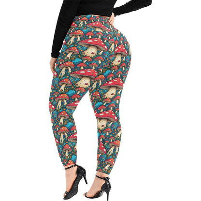 Deathcap Mushrooms Women's Plus Size High Waited Leggings Women's High Waist Leggings(Plus Size)(ModelL45) DeRose Seasonal