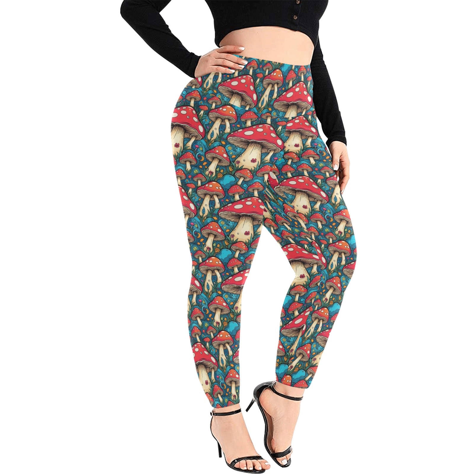 Deathcap Mushrooms Women's Plus Size High Waited Leggings Women's High Waist Leggings(Plus Size)(ModelL45) DeRose Seasonal