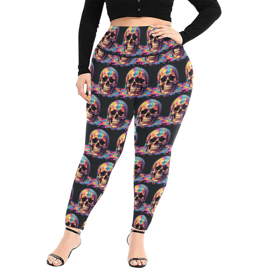 Dripping Skull Women's Plus Size High Waited Leggings Women's High Waist Leggings(Plus Size)(ModelL45) DeRose Seasonal