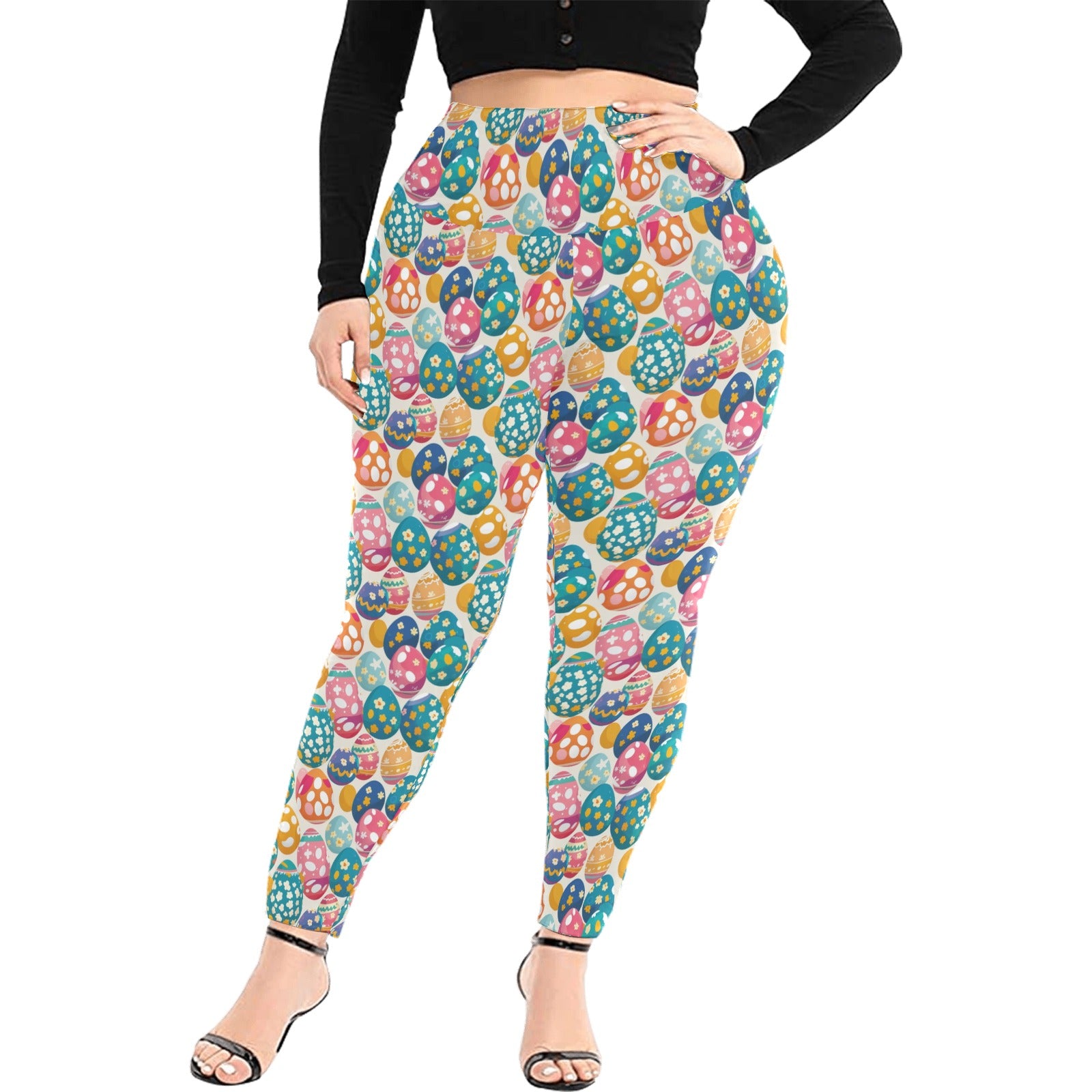 Festive Egg Women's Plus Size High Waited Leggings Women's High Waist Leggings(Plus Size)(ModelL45) DeRose Seasonal