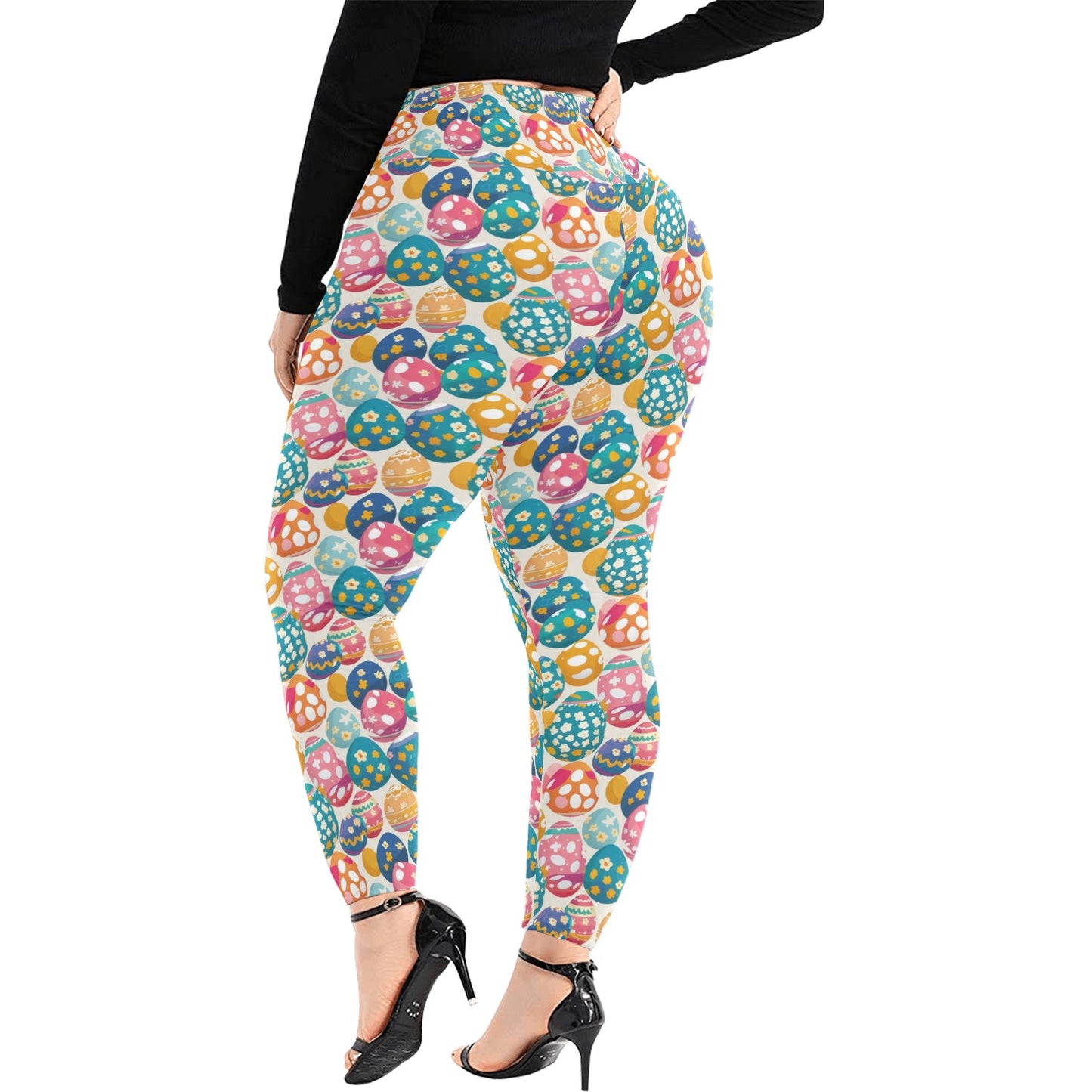 Festive Egg Women's Plus Size High Waited Leggings Women's High Waist Leggings(Plus Size)(ModelL45) DeRose Seasonal