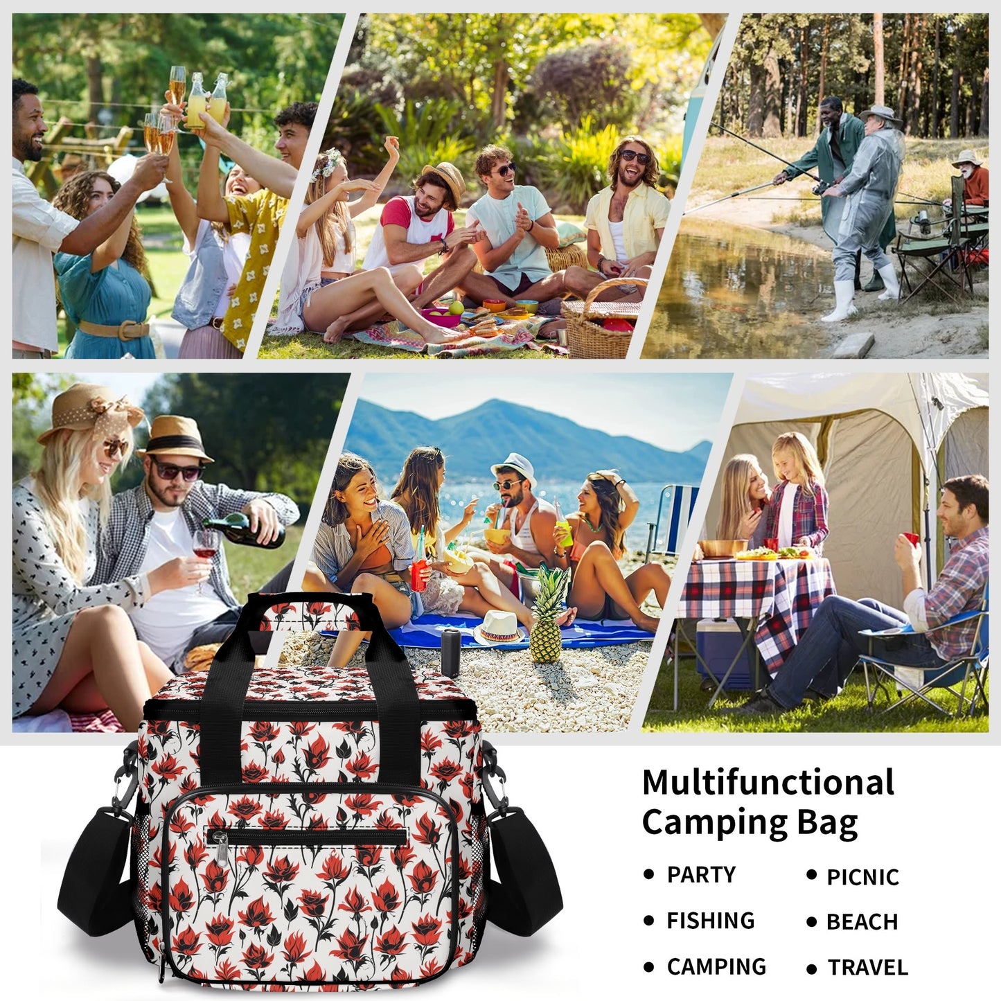 Floral Fire Insulated Leakproof Cooler Bag Lunch Box DeRose Seasonal