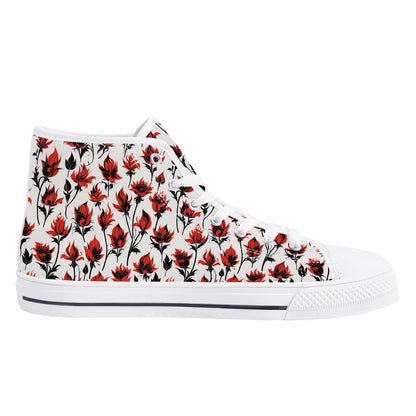 Floral Fire Rose Mens High Top Canvas Shoes DeRose Seasonal