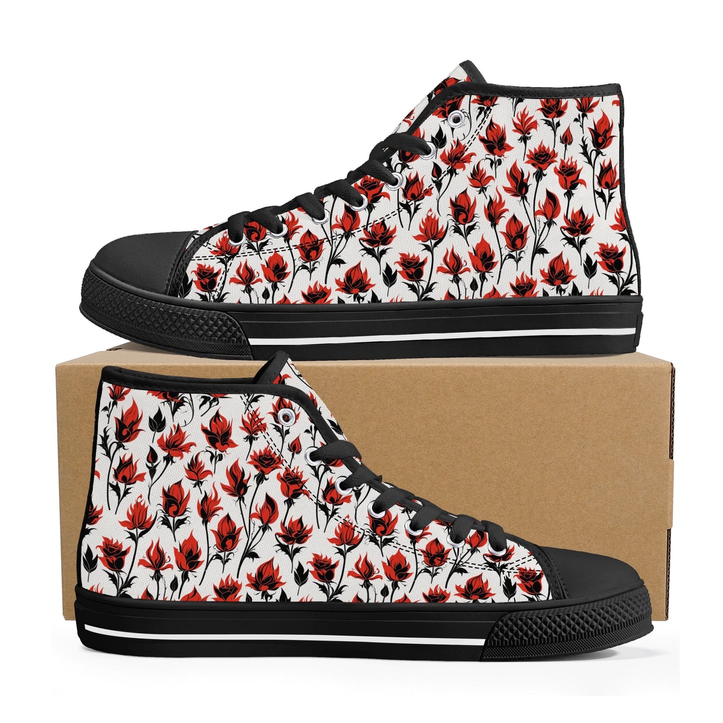 Floral Fire Rose Mens High Top Canvas Shoes DeRose Seasonal