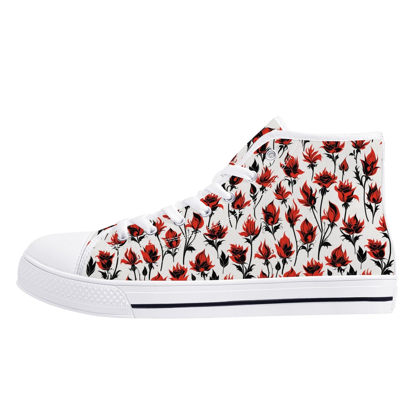 Floral Fire Rose Mens High Top Canvas Shoes DeRose Seasonal