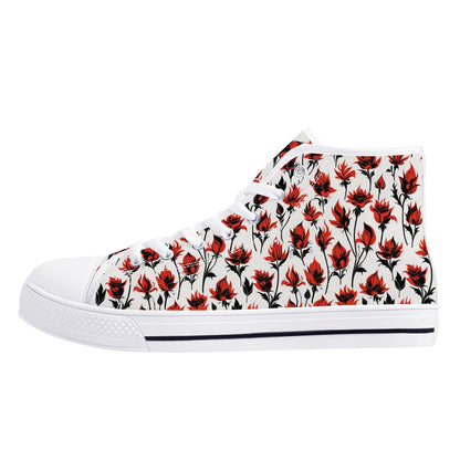 Floral Fire Rose Mens High Top Canvas Shoes DeRose Seasonal