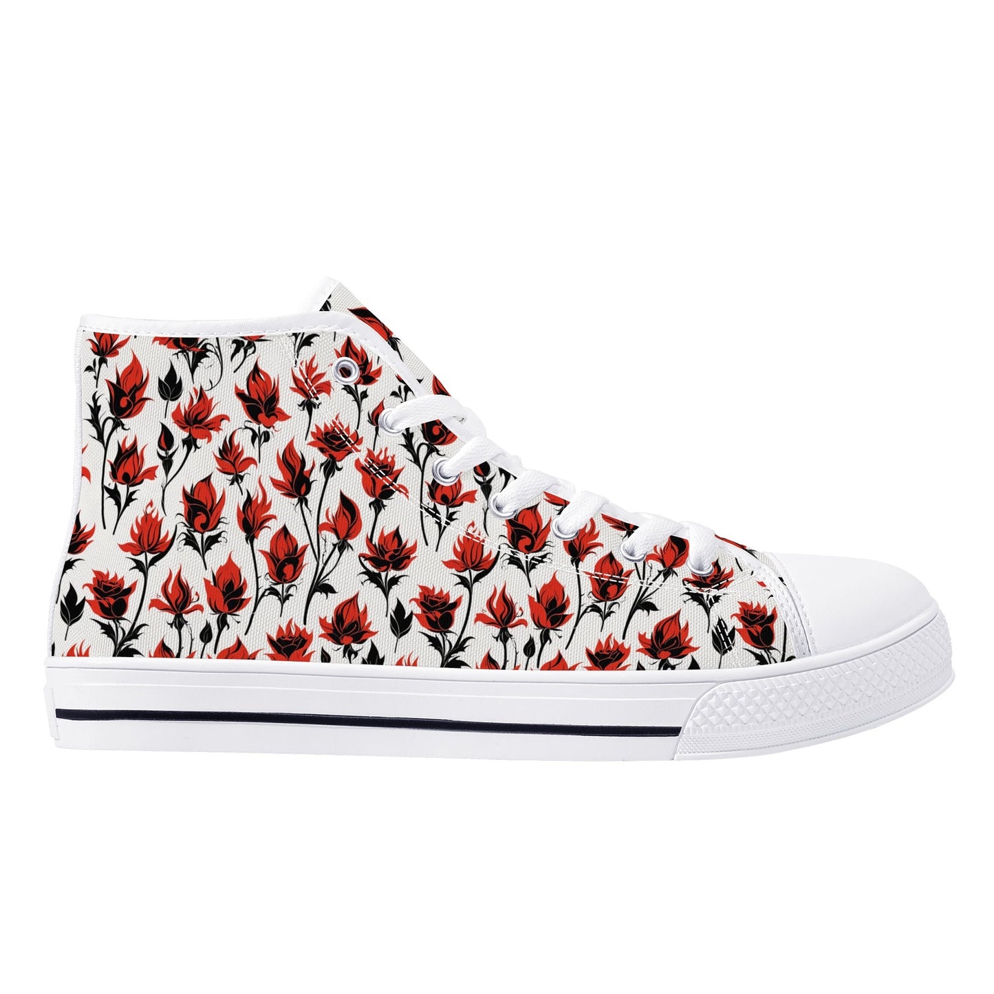 Floral Fire Rose Mens High Top Canvas Shoes DeRose Seasonal