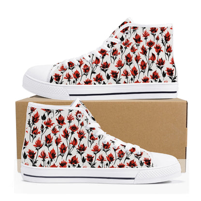 Floral Fire Rose Mens High Top Canvas Shoes DeRose Seasonal