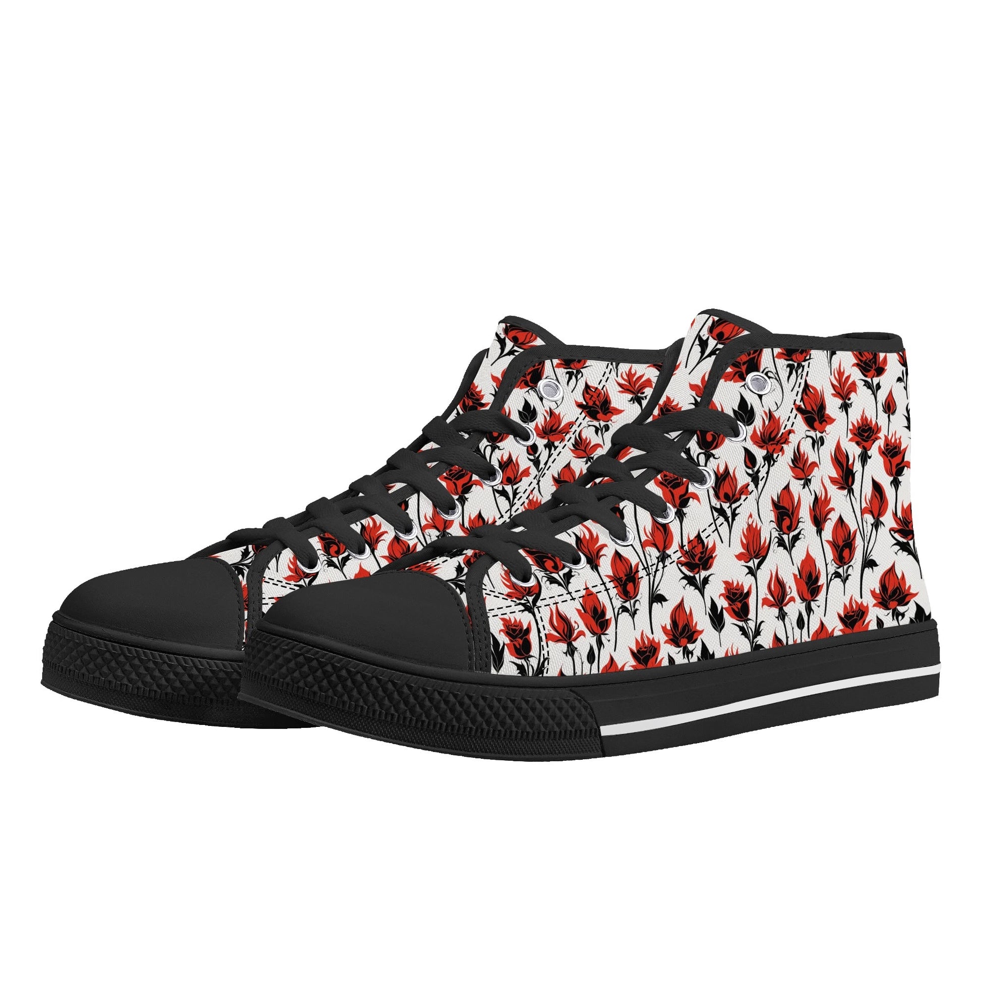 Floral Fire Rose Mens High Top Canvas Shoes DeRose Seasonal