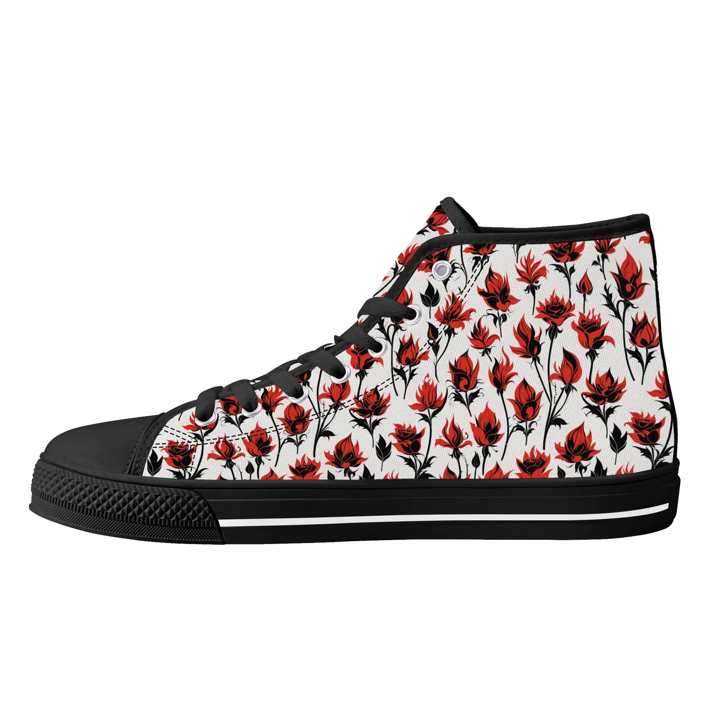 Floral Fire Rose Mens High Top Canvas Shoes DeRose Seasonal