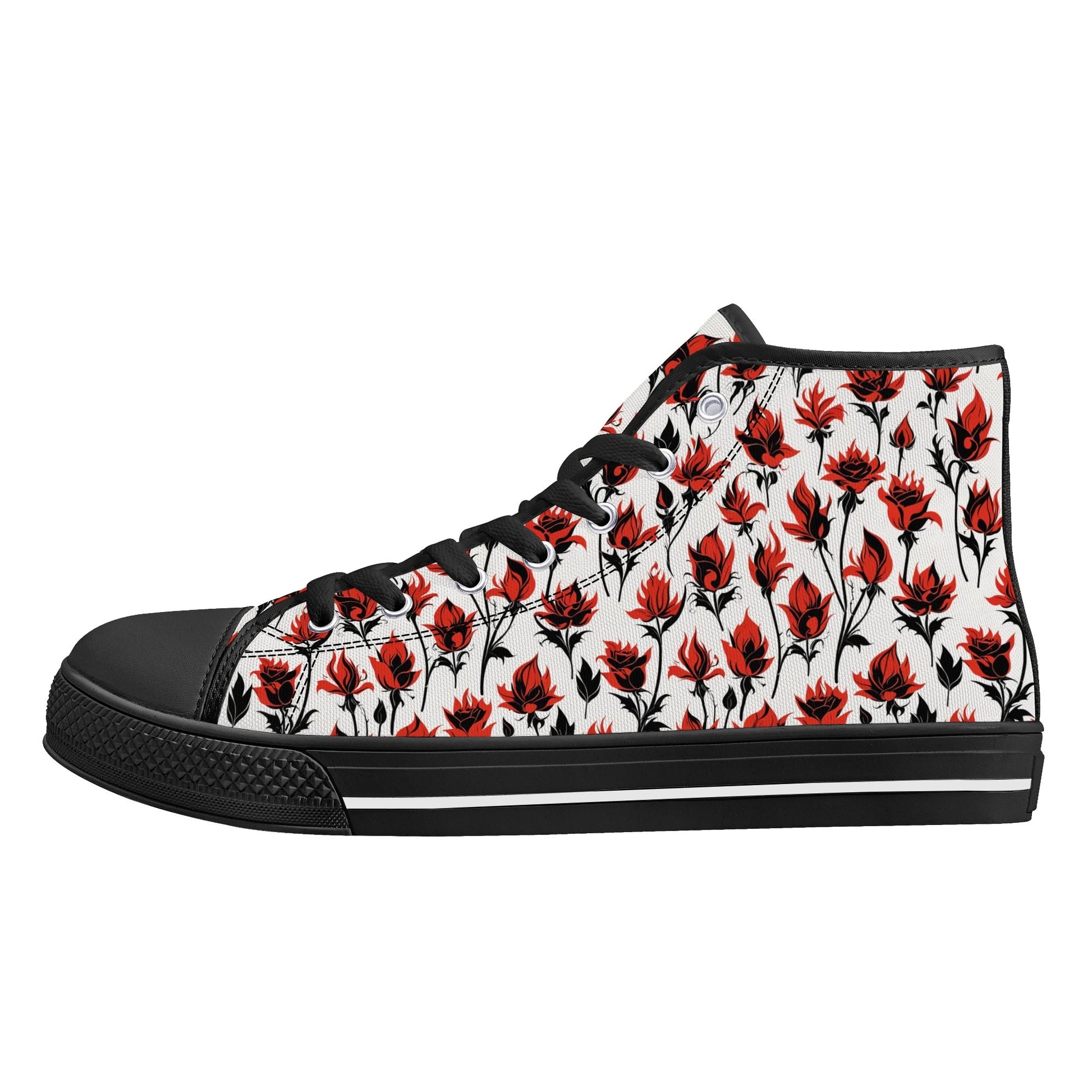 Floral Fire Rose Mens High Top Canvas Shoes DeRose Seasonal