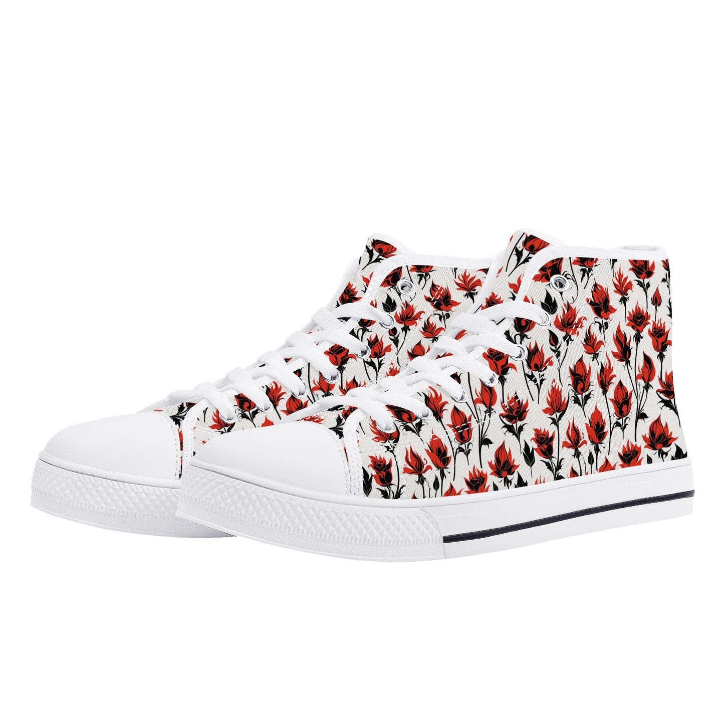 Floral Fire Rose Mens High Top Canvas Shoes DeRose Seasonal