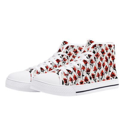 Floral Fire Rose Mens High Top Canvas Shoes DeRose Seasonal