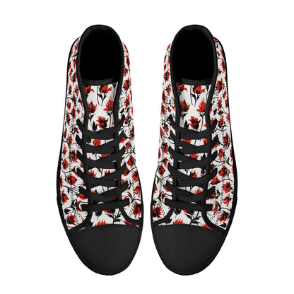 Floral Fire Rose Mens High Top Canvas Shoes DeRose Seasonal