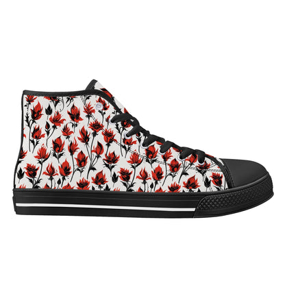 Floral Fire Rose Mens High Top Canvas Shoes DeRose Seasonal