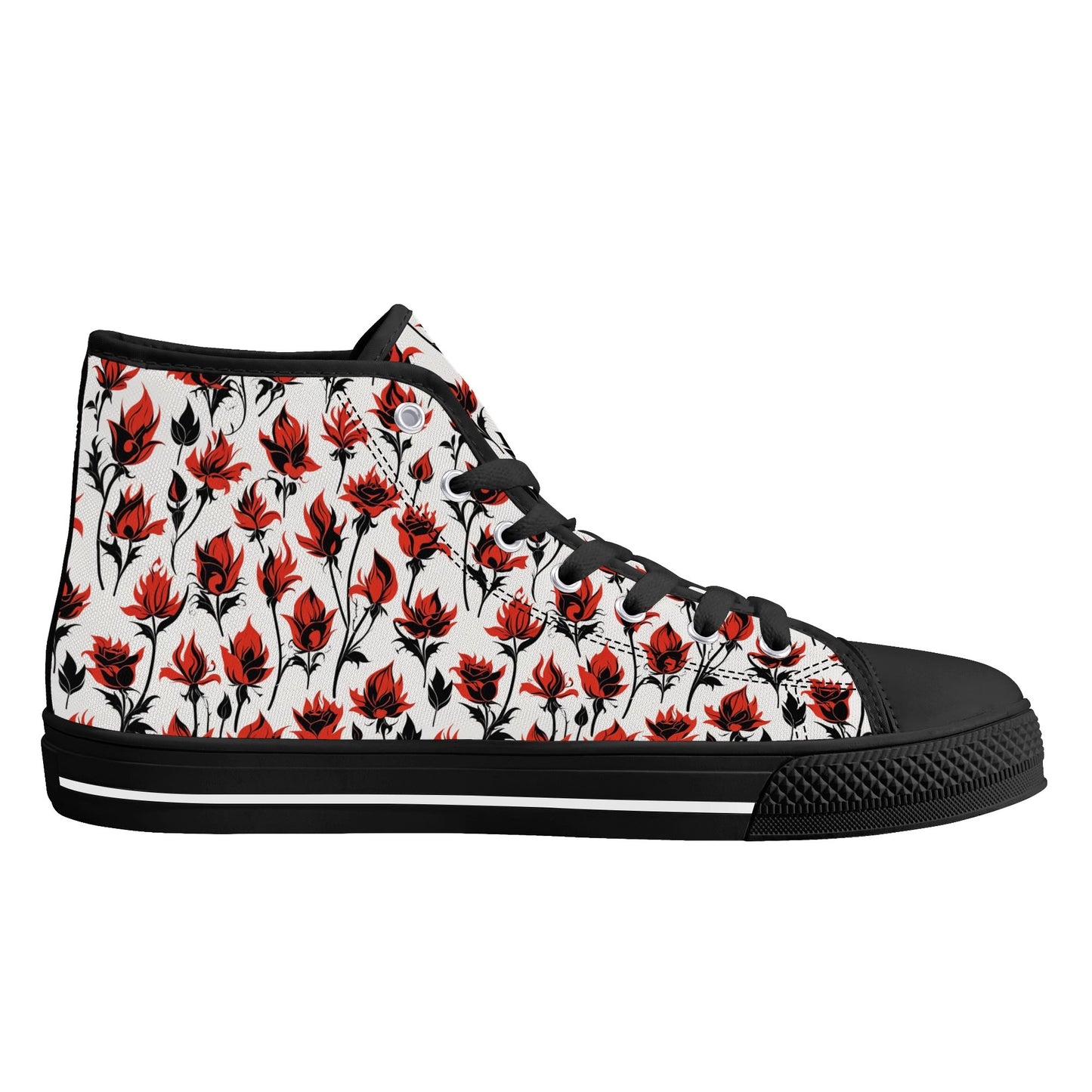 Floral Fire Rose Mens High Top Canvas Shoes DeRose Seasonal