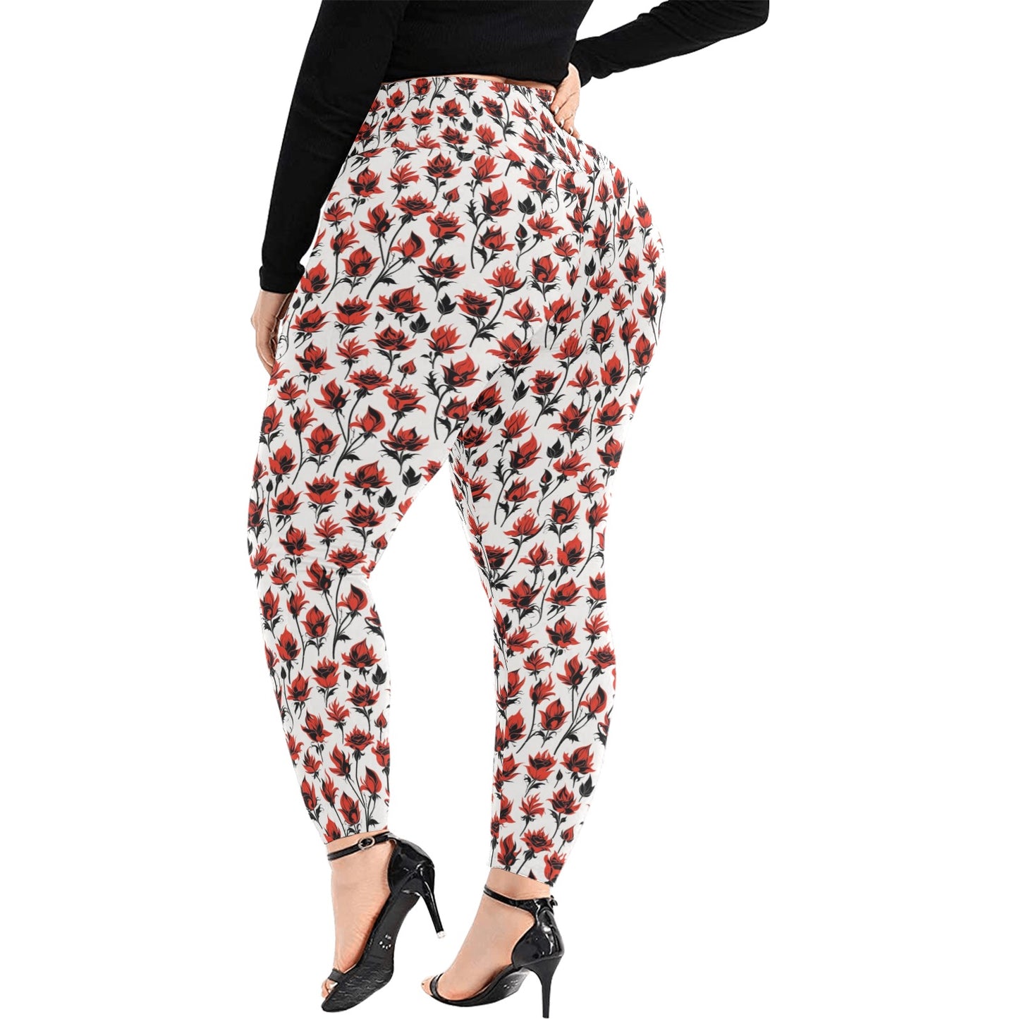 Floral Fire Women's Plus Size High Waited Leggings Women's High Waist Leggings(Plus Size)(ModelL45) DeRose Seasonal