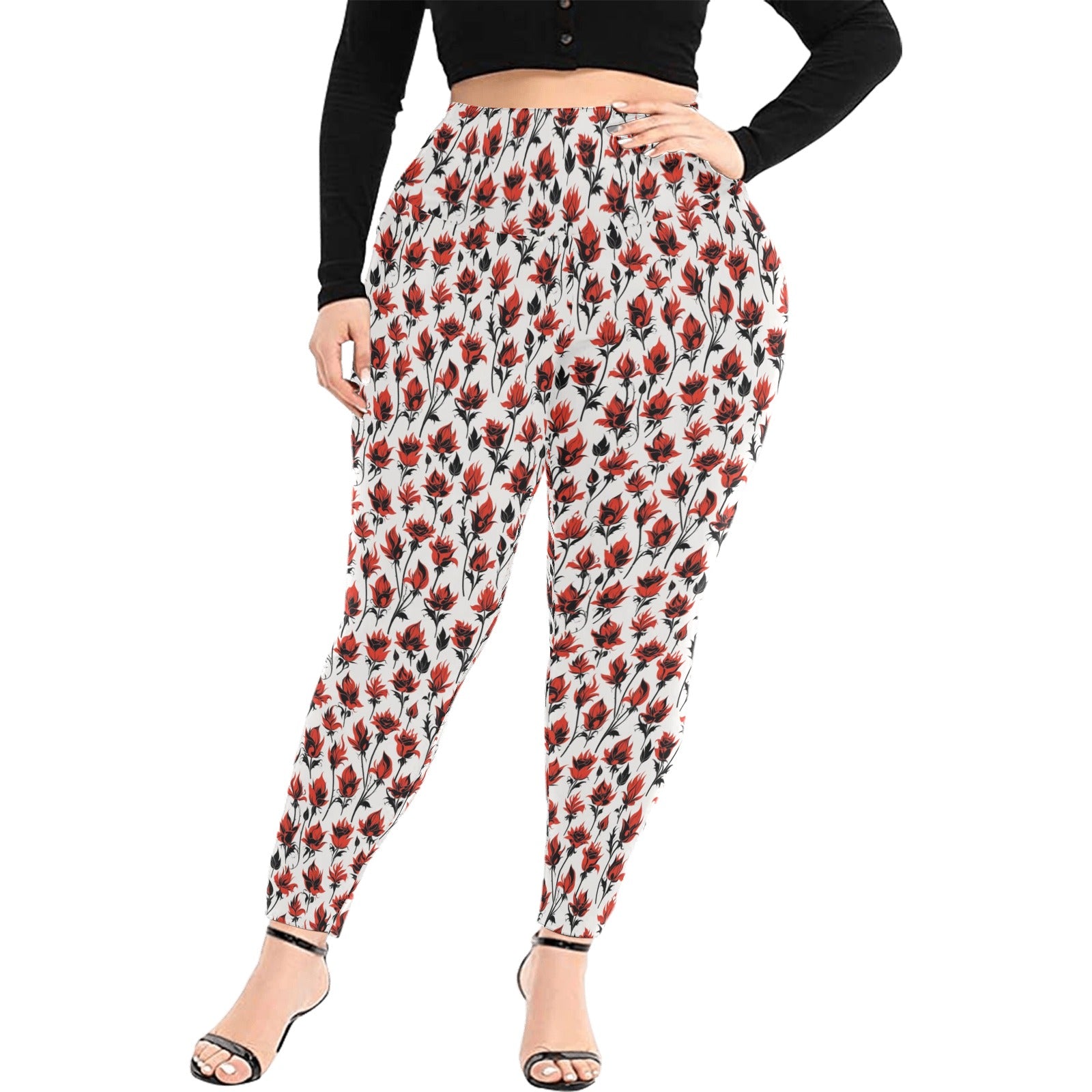 Floral Fire Women's Plus Size High Waited Leggings Women's High Waist Leggings(Plus Size)(ModelL45) DeRose Seasonal