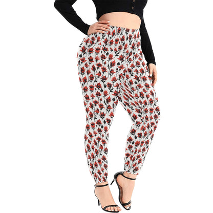 Floral Fire Women's Plus Size High Waited Leggings Women's High Waist Leggings(Plus Size)(ModelL45) DeRose Seasonal