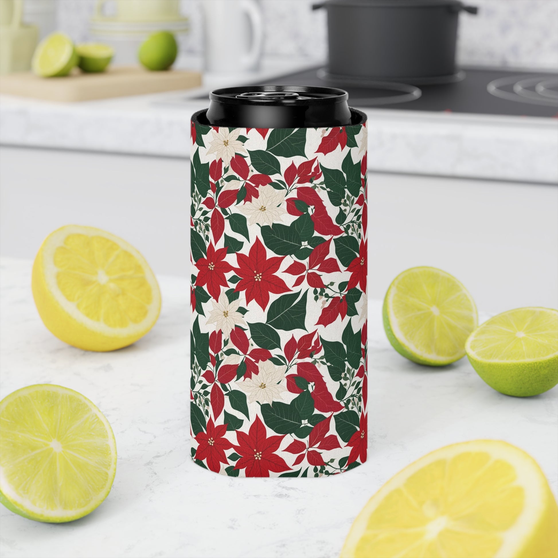 Floral Poinsettia Can Cooler BOGO 50% Off DeRose Seasonal