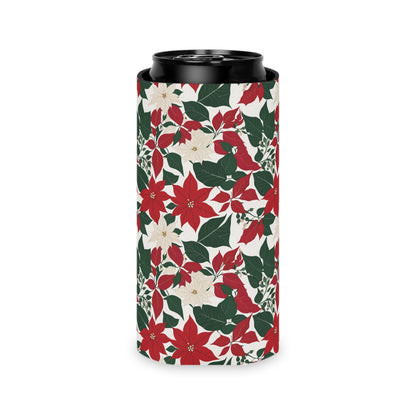 slim can poinsettia koozie