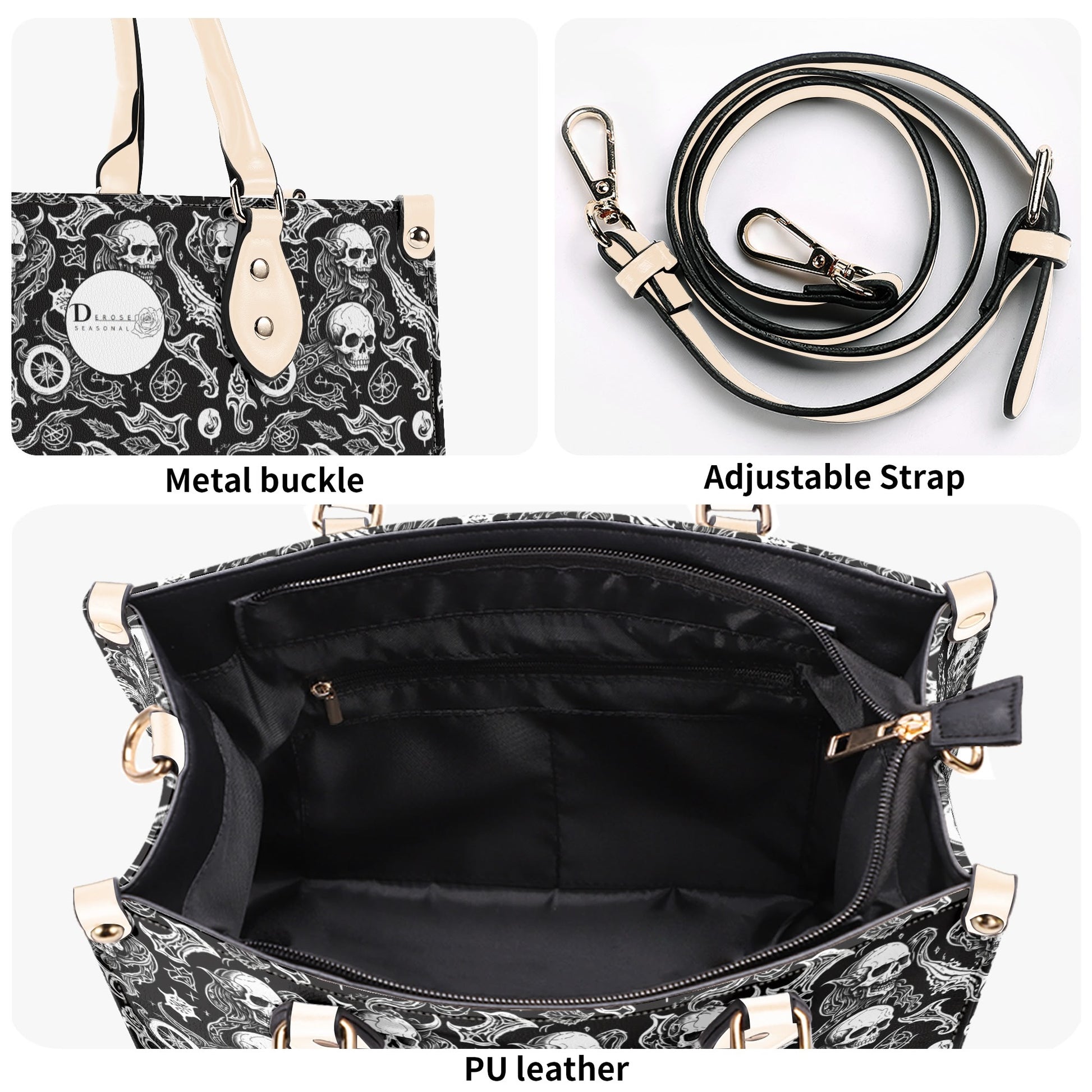 Flying Skulls Luxury Women Leather Handbag (3 sizes) DeRose Seasonal