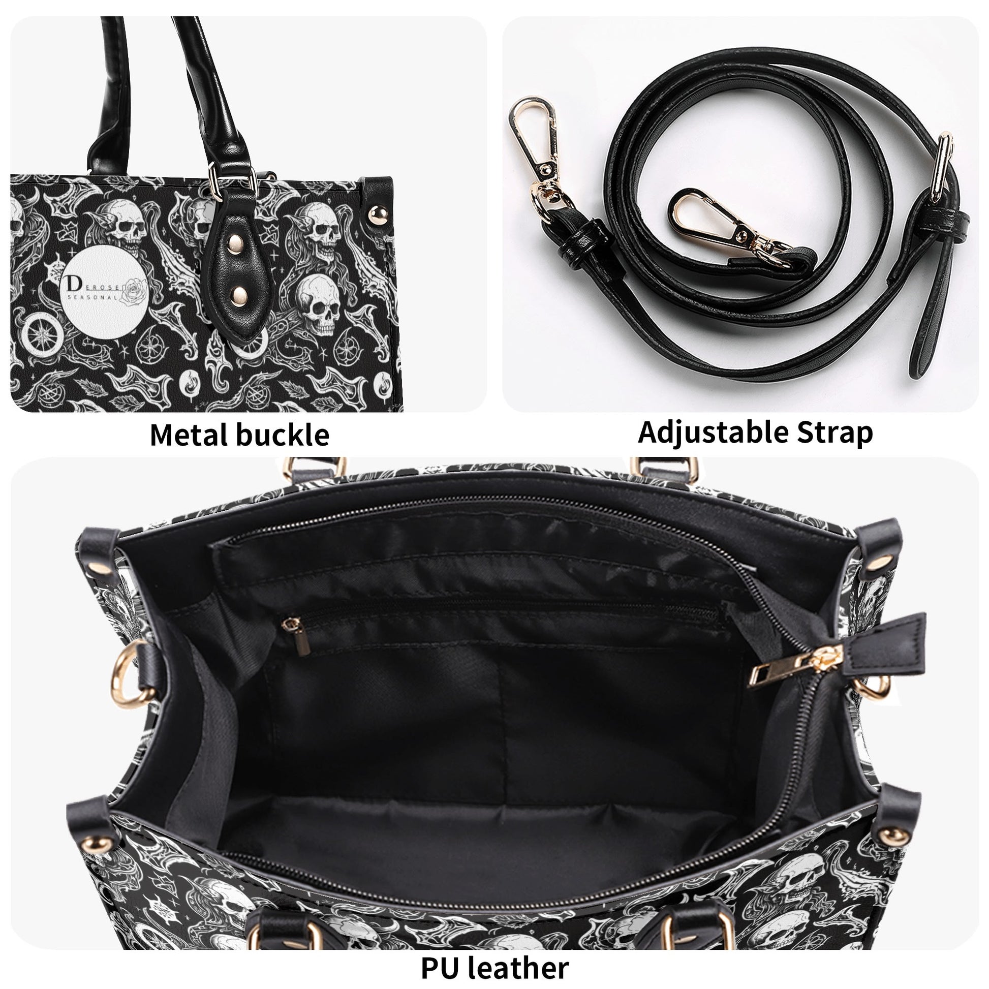 Flying Skulls Luxury Women Leather Handbag (3 sizes) DeRose Seasonal