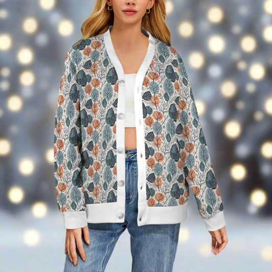 Freezing Leaves Women's Cardigan Button Sweater Custom Women's Cardigan (Model H73) DeRose Seasonal